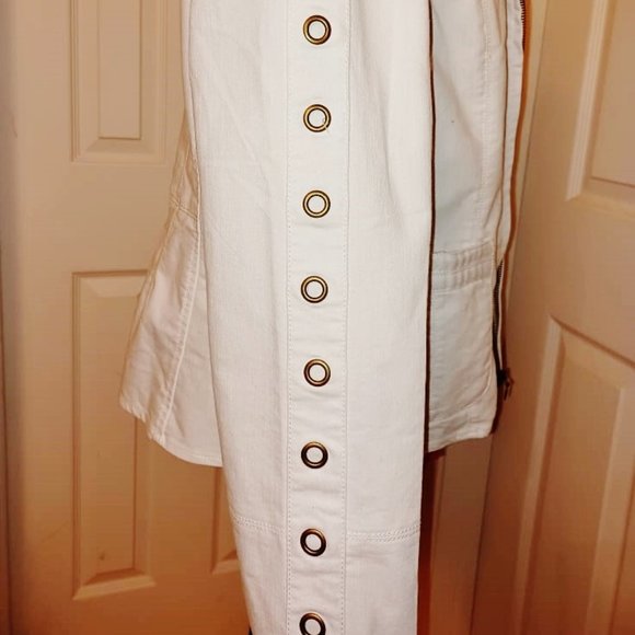 OSO Casuals White DENIM Spring Bomber Jacket w/ Metal Rings XL Orig $120+Tax NWD - Picture 5 of 11